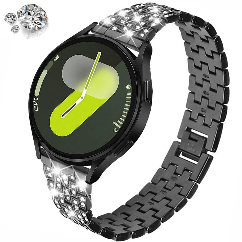 DEALELE Bands Compatible with Samsung Galaxy Watch 7 / FE / 6/6 Classic / 5/5 Pro / 4/4 Classic/Huawei GT3 / GT2 42mm, 20mm Bling Diamond Metal Replacement Strap for Women Men (Black) - Image 2
